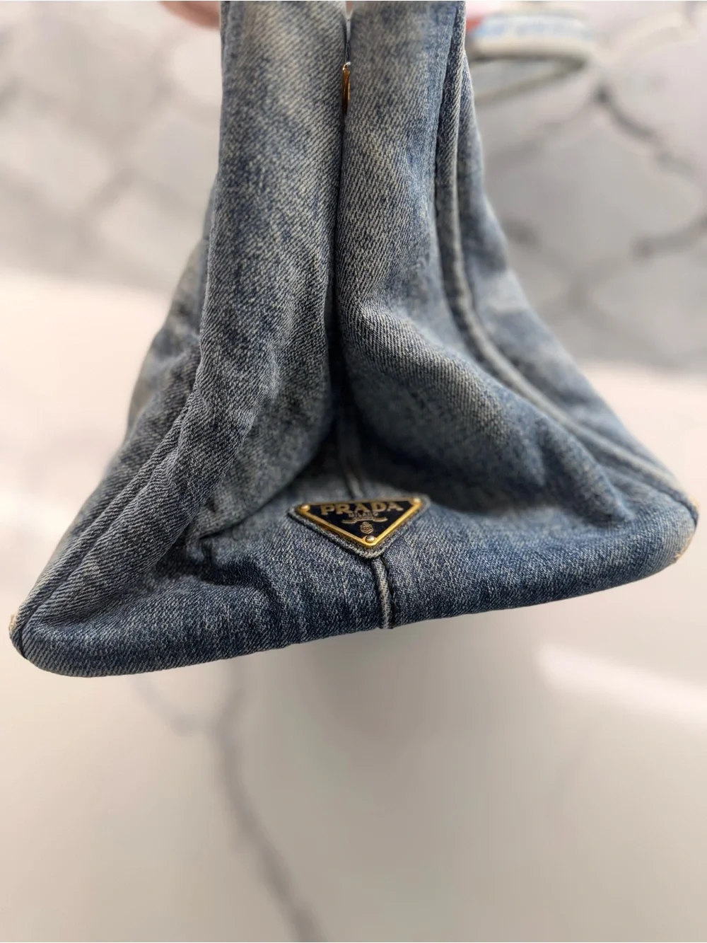 Prada Denim Tote in Washed Blue